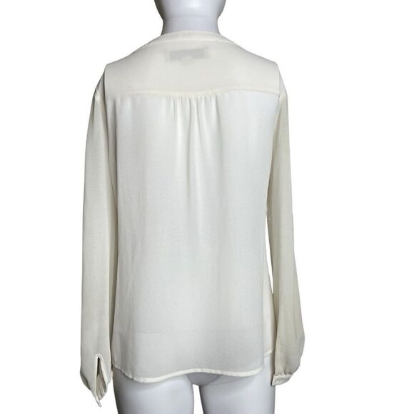 Ann Taylor LOFT Sheer Long Sleeve Button Down Blouse Cream Size XS Petite - Picture 2 of 3